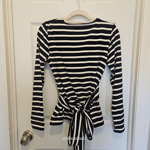 J. Crew Wrap Blouse Navy & White Striped  Size Small - Picture 5 of 9